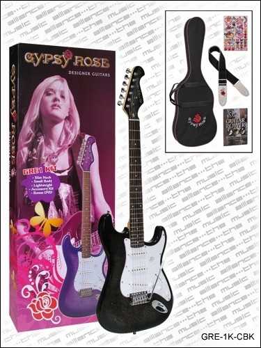Valencia GRE1KC Gypsy Rose Siyah Elektro Gitar Seti